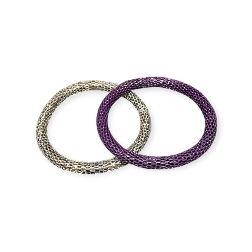 Elegant Silver and Purple Mesh Bangles